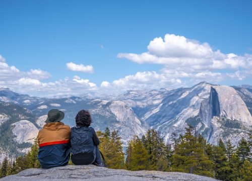 A couple hiking in the Yosemite National Park in California the USA